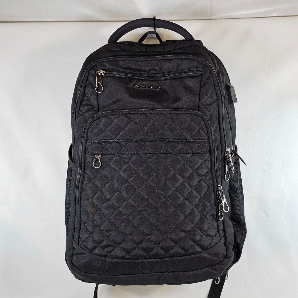 KROSER Laptop Backpack Black Quilted Travel Bag USB Port 18 inch Multi-Pocket